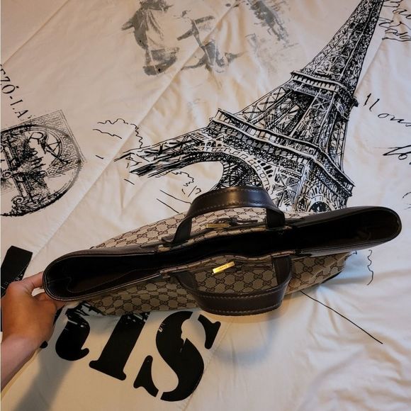 Gucci GG Canvas Large Tote Bag with Leather Trim – Brown - Picture 9 of 15